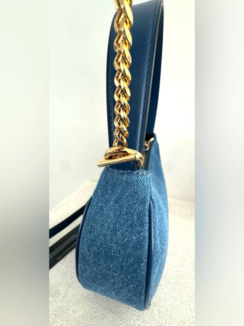 VERSACE NWT Denim Medusa Quilted 2-Way Shoulder Crossbody Bag Blue Gold - Picture 5 of 13